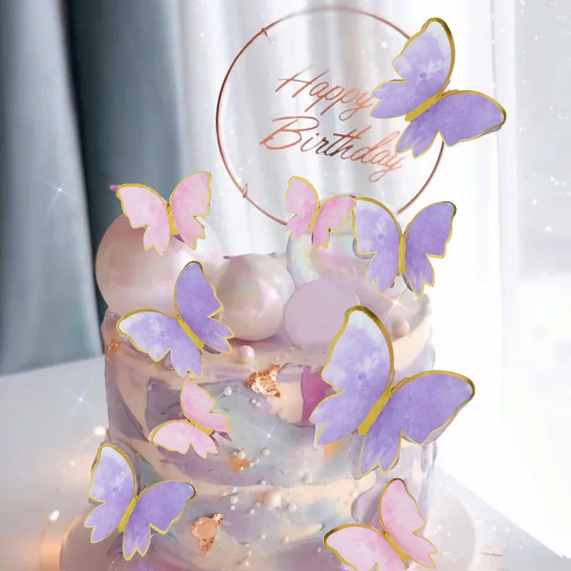 

20Pcs Glitter Butterfly Happy Birthday Cake Topper For Baby Shower Wedding Girl's Birthday Party Supplies Baking Dessert Topper