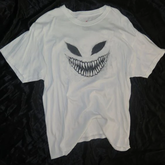 Женская футболка с принтом ужасов Готическая из 100% хлопка изображением лица