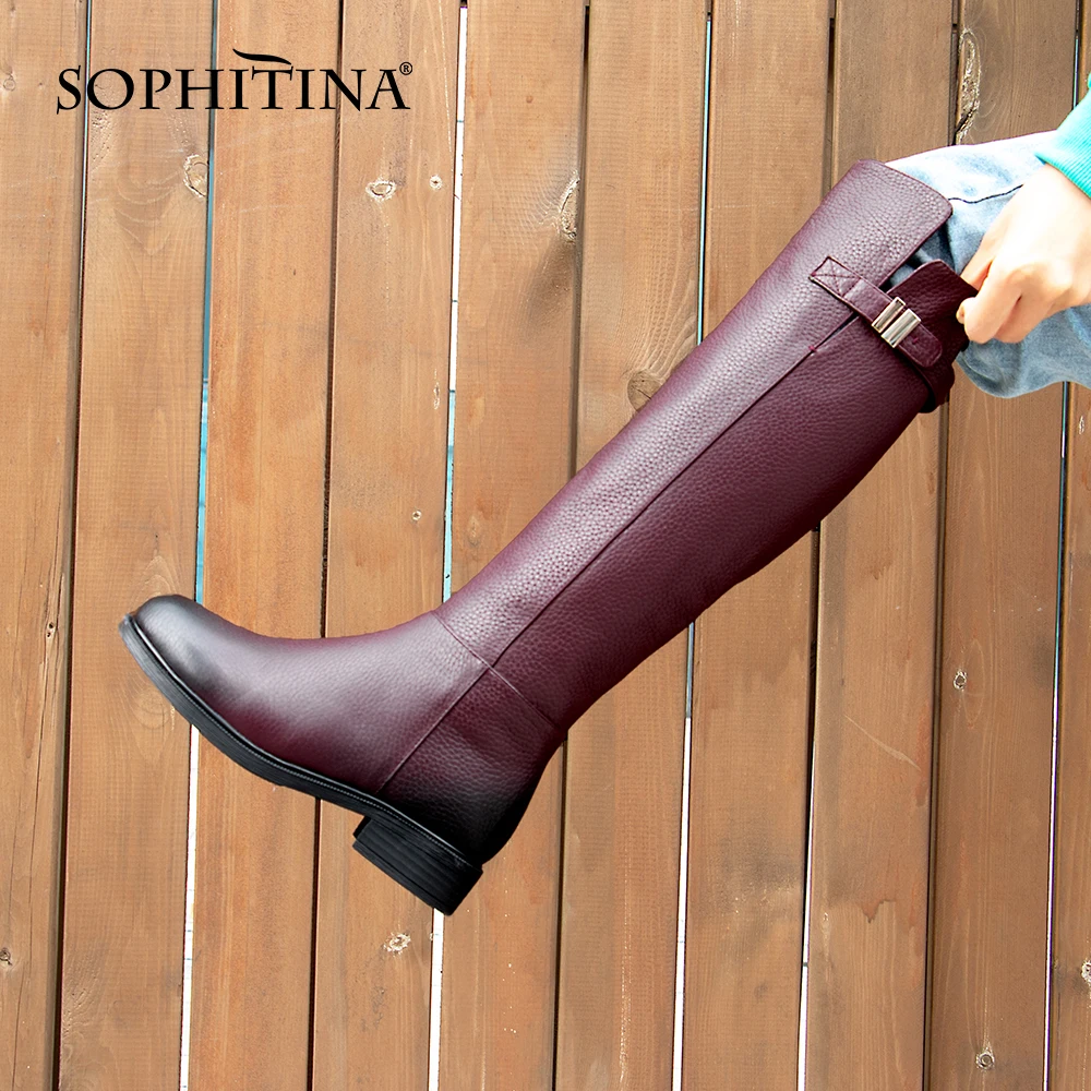 Женские сапоги на квадратном каблуке SOPHITINA теплые удобные до колена натуральная