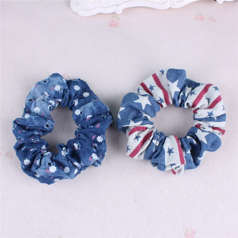MeryYuer Женские эластичные джинсовые ободки для волос с принтом цветов для девочек, крепление пучка и аксессуары.