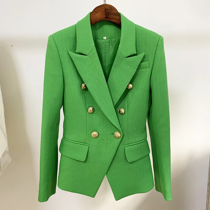 HIGH STREET 2021 New Fashion Designer Blazer Women's Classic Lion Buttons Slim Fitting Textured Blazer Jacket