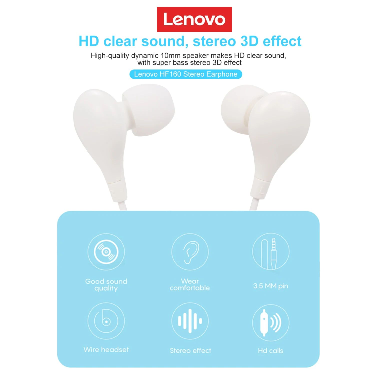 Оригинальная Проводная стереогарнитура Lenovo HF160 с разъемом 3 5 мм универсальный