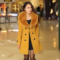 elegant 2021 autumn korean style fashion ladies elegant coat 5xl winter fur collar wool coats pocket women coat