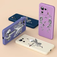 funny cute skeleton for xiaomi 11 ultra 10t 10 pro lite 9 5g mix 4 3 cc9 luxury liquid silicone soft cover phone case