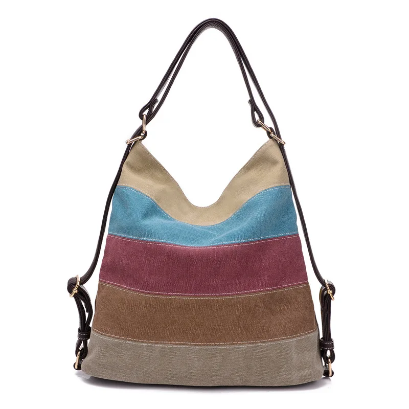 New Women Shoulder Bags Satchel Stripe Canvas Handbag Retro Messenger Crossbody Bag Female Large Capacity Tote Bags Dropshipping