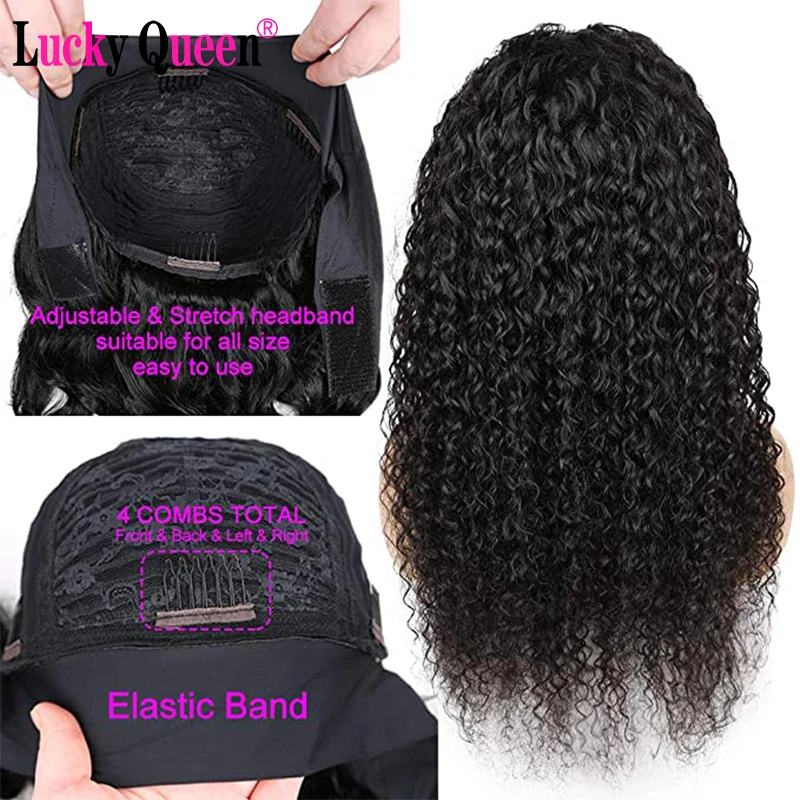 

Jerry Curly Wig Headband Wig Natural Color 180% Density Mongolian Kinky Curly Human Hair Wigs Lucky Queen Scarf Wig For Women