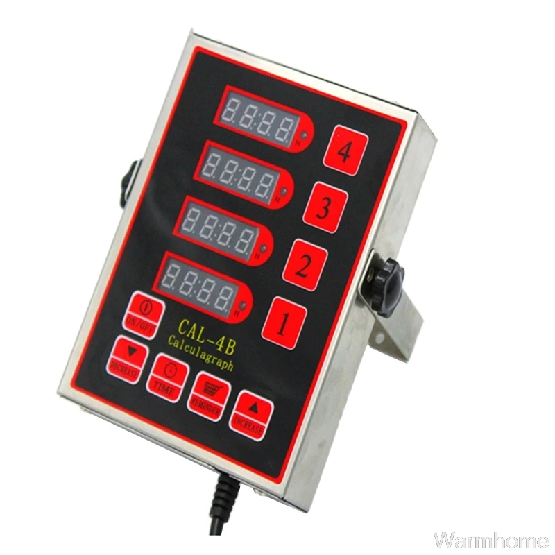 

EU US Plug 4-Channel Restaurant Kitchen Timer Loud Alarm Cooking Reminder Countdown Stainless Steel Clear LED O20 20 Dropship