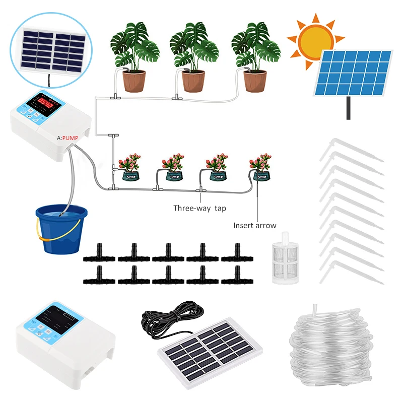 

Creative Solar Intelligent Garden Automatic Watering Device Plant Drip Irrigation Timer System Water Pump English Version