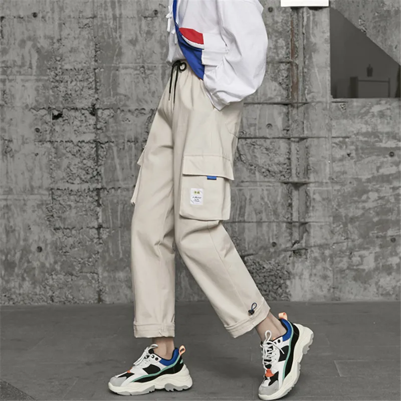 Женские брюки с завышенной талией свободные штаны для бега в уличном стиле