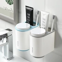 ECOCO Magnetic Bathroom Accessories Set Toothbrush Holder Strong Suction CupToothbrush Holder with Wash Cup Hanging Storage Rack