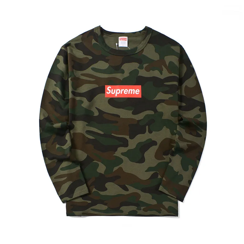 

Brand SupremeTrendy Camouflage Sweater Men's Cotton Round Neck Loose Bottoming Shirt Long-sleeved T-shirt Women Spring 2021 New