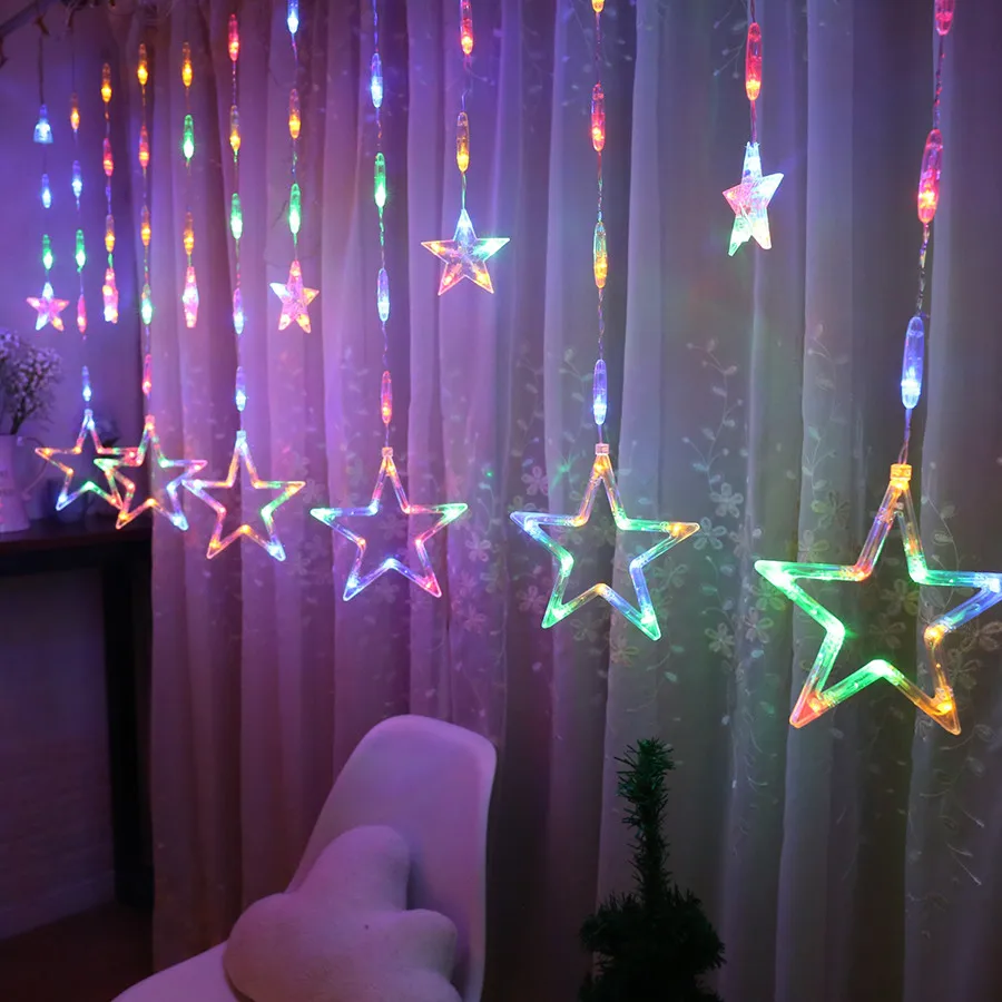 

Window Curtain Star Shape String Lights 2.5M Starry Curtain Fairy Lights Christmas LED Curtain Icicle Light For Wedding Party