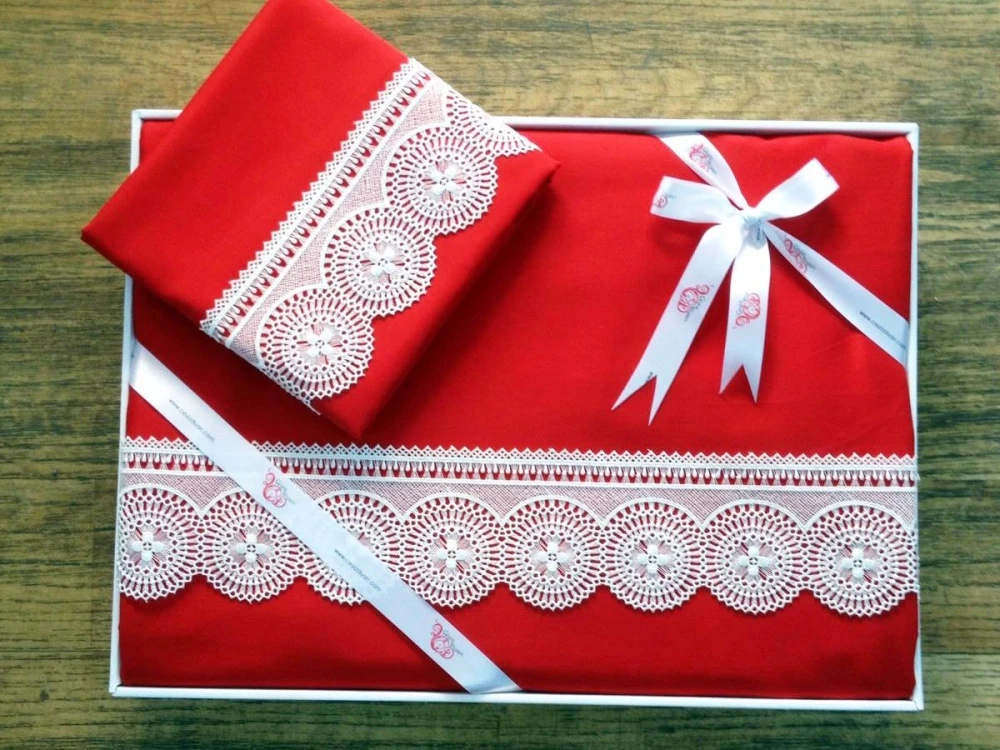 

Land Of dowry Birella простой хлопковый атласный французский кружевной пододеяльник красный комплект