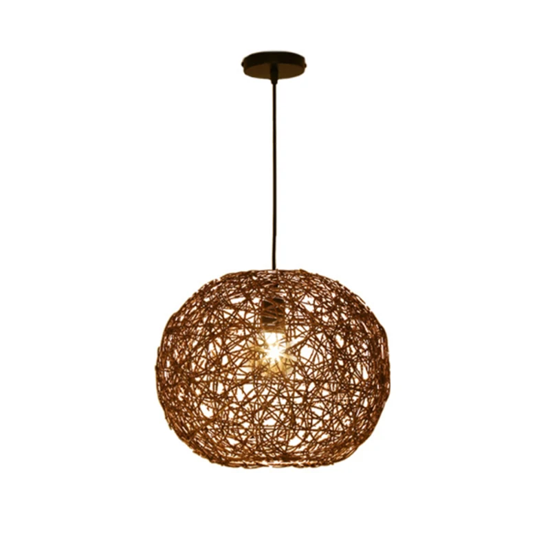

Retro Round Rattan Hand-woven Single Head Chandelier Southeast Asian Coffee Color Restaurant LED E27 Light Indoor Pendant Lamp