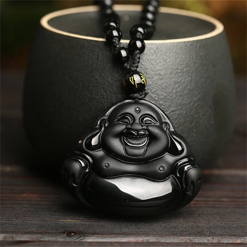 

Лидер продаж, ожерелье из натурального обсидиана ручной работы, кулон Будды Майтреи, модные ювелирные изделия, аксессуары для мужчин и женщ...