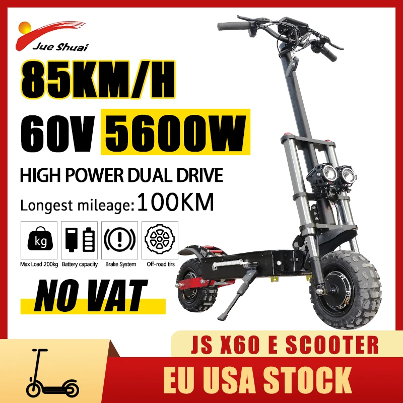 

Electric Scooters Adults 60v 5600w Dual Motor Electric Scooter 30ah Panasonic Battery 85KM/H Max Speed Warehouse in Europe