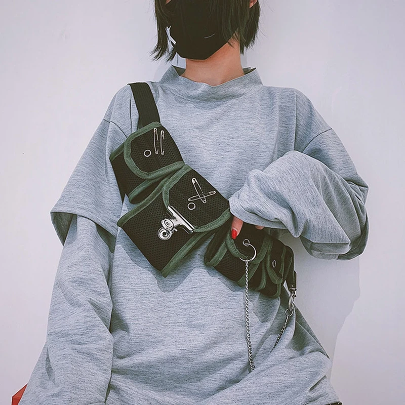 Маленькая сумка через плечо с несколькими карманами в стиле хип хоп пояс для