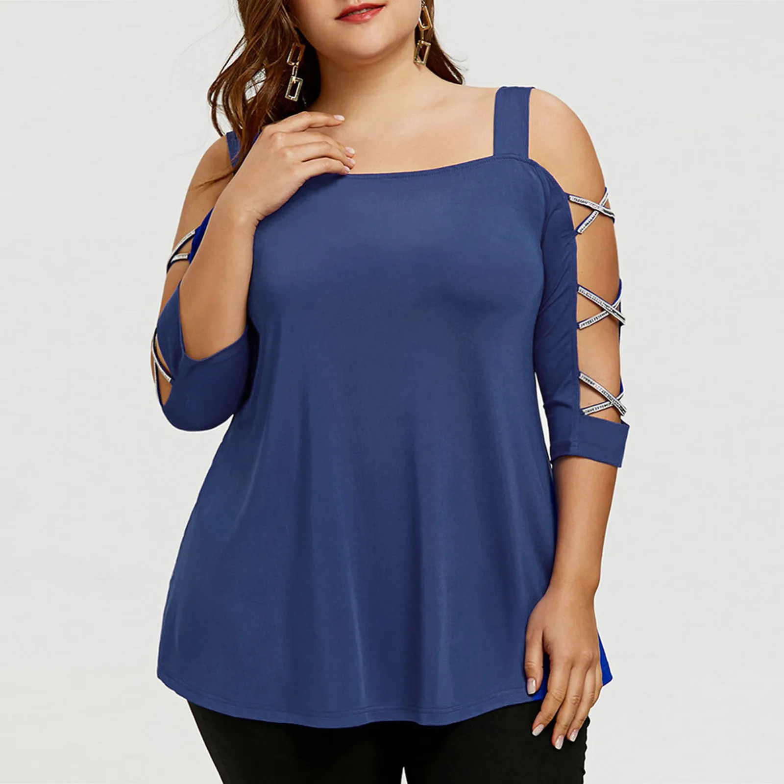 

Блузка женская летняя однотонная свободного покроя, без бретелек, с рукавом до локтя