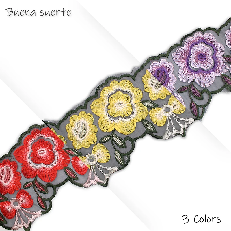 1 Ярд 10см Ширина 3D Красочная Красная Цветочная Ручная Вышивка Кружевная Ткань Лента Высокого Качества Африканское Свадебное Платье Одежда.