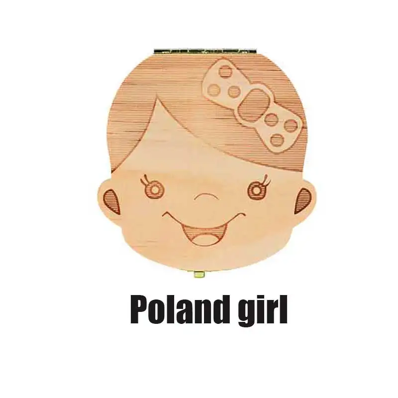 polish girl Коробка для зубов, португальский/Турецкий/голландский/Греческий/английский текстовый органайзер, коробка для хранения молочных зубов, деревянная коробка для выпавших детских зубов для мальчиков и девочек - Цвет: polish girl