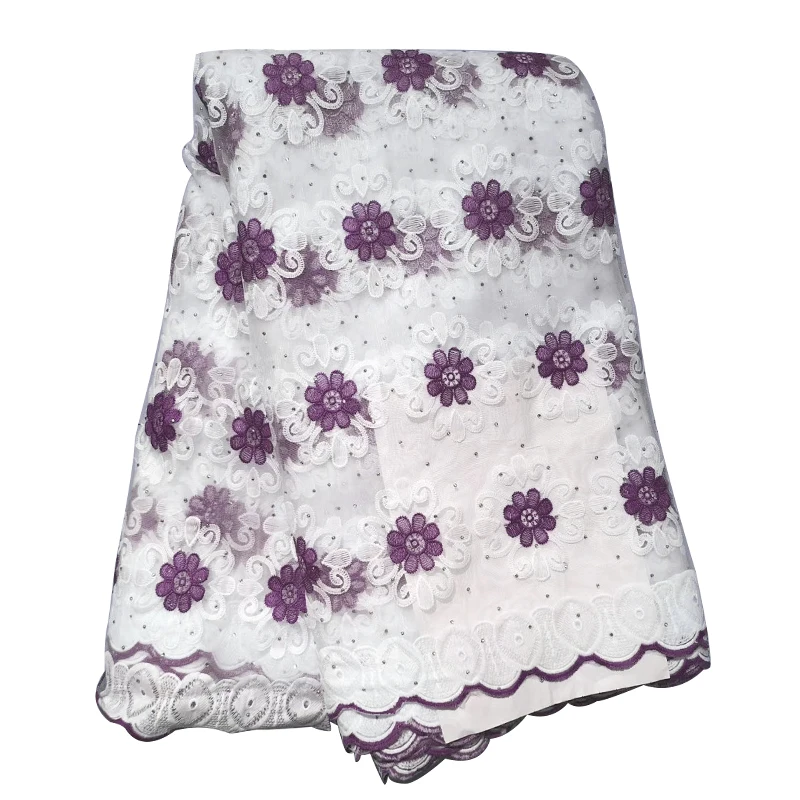 Новейшая светильник фиолетовая африканская кружевная ткань с бусинами 2019