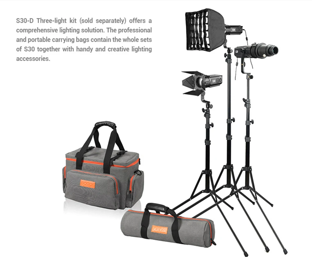 Godox S30-D 90 Вт фокусирующий Светодиодный точечный светильник с комплектом аксессуаров 5600 цветовая температура, CRI 96+, непрерывный светодиодный светильник для видео светильник