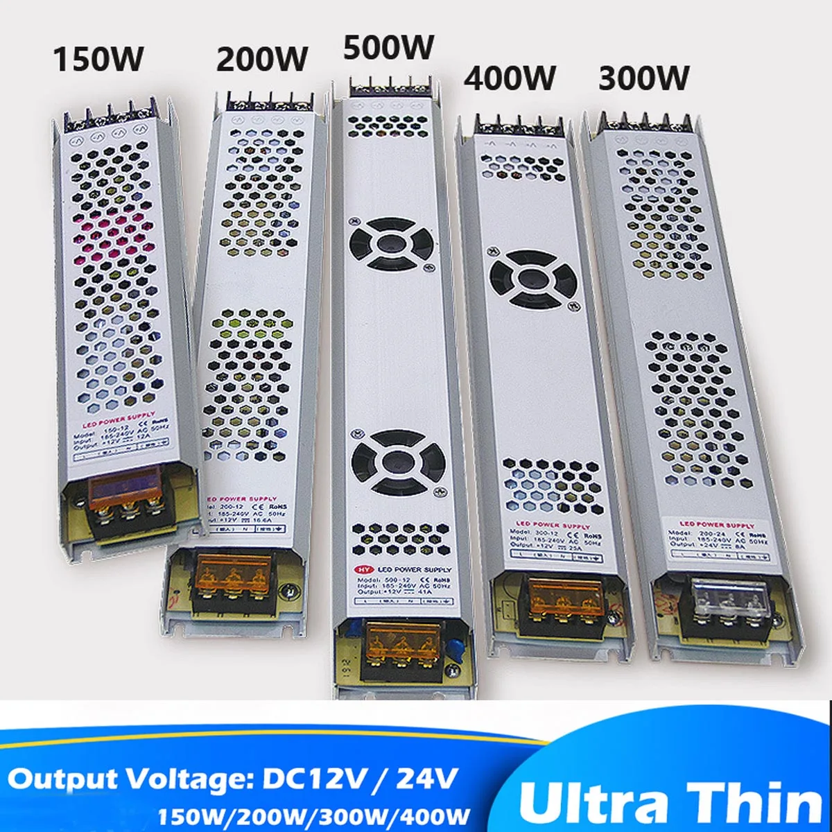 Ультра тонкий светодиодный светильник Питание DC 12V 24V ing трансформаторы 150W 200W 300W