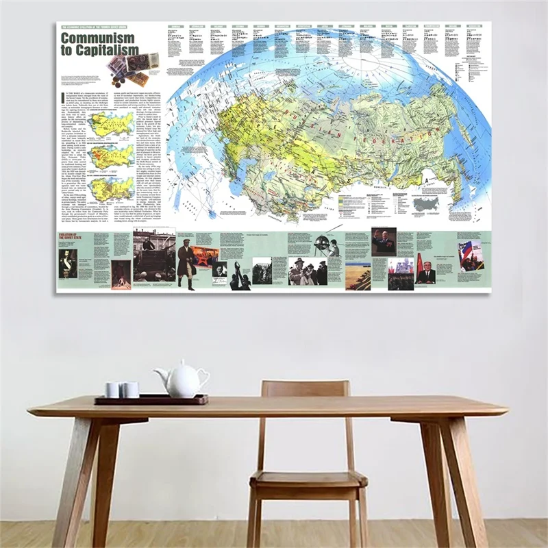 

5*7feet Non-woven Russia Map Capitalist Communism 1993 Spray Map Wall Posters and Prints for Home School Education Decor