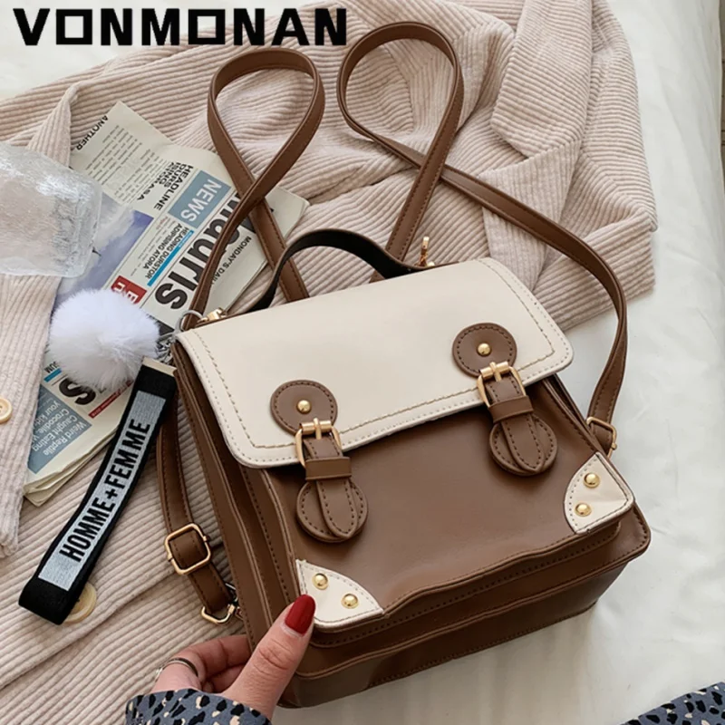 

Women Backpack Purse with Hairball High Quality Leather Bagpack Outdoor Travel Bag Ladies Waterproof School Bag for Teenager New