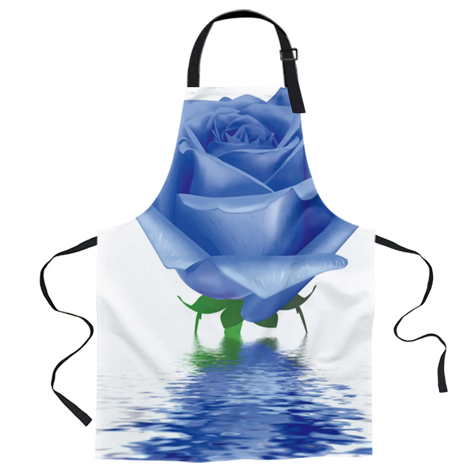 

Blue Rose Flower Water Ripple White Aprons for Women Men Kid Cooking Baking Apron Kitchen Utility Equipment Accessories