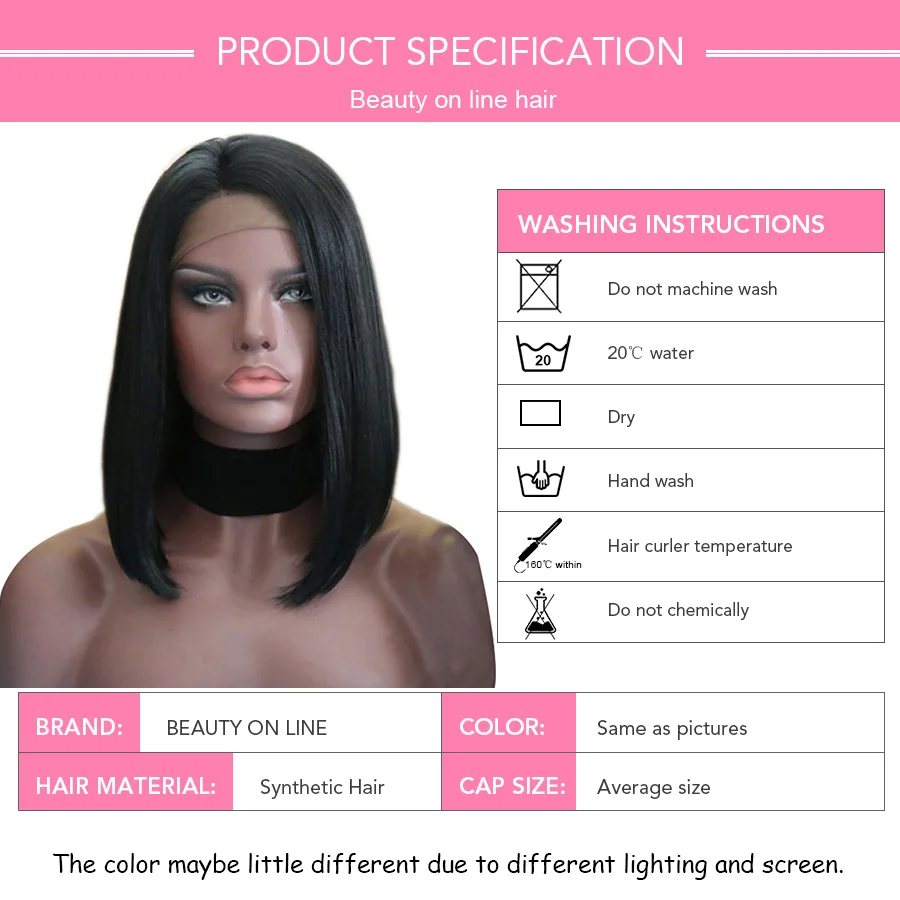 Beauty On Line натуральные черные короткие прямые волосы синтетический Боб парик