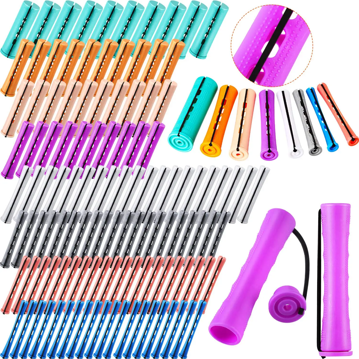 

120 Pieces Plastic Hair Perm Rods Cold Wave Rods Long Perm Rods Hair Curling Roller for Women Girls, 8 Sizes and 8 Colors