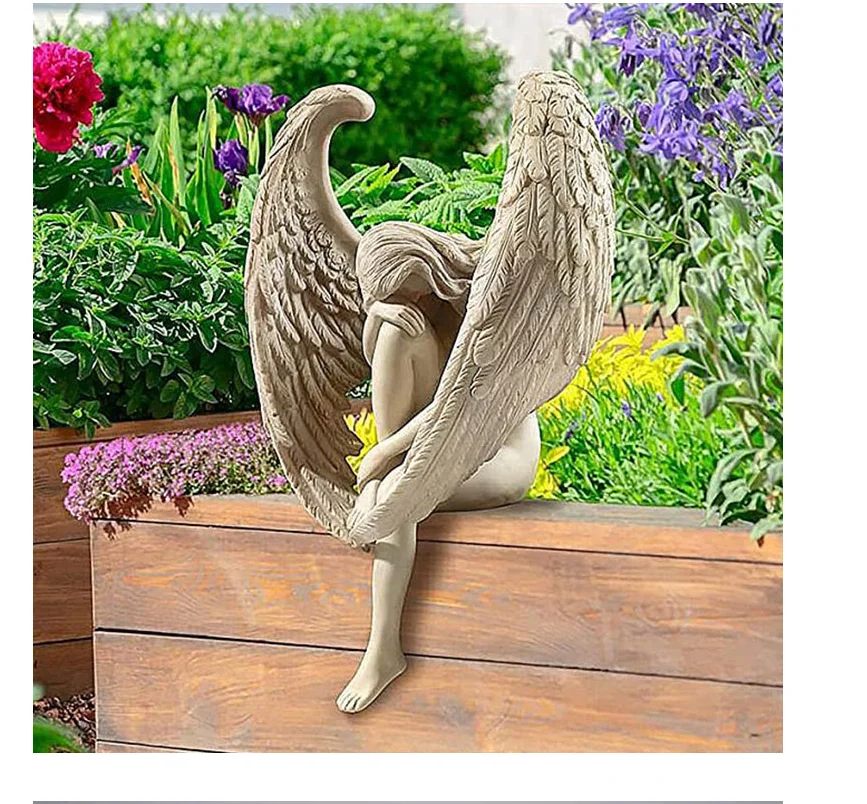 

Resin ornaments garden statue crafts angel resin decoration hugging leg angel wings home wall decoration