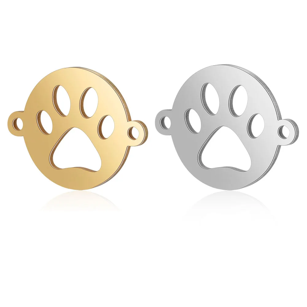 

10pcs/lot Paw Print Connectors Stainless Steel DIY Pet Necklace Bracelet Both Sides Polished Wholesale Jewelry Making Findings