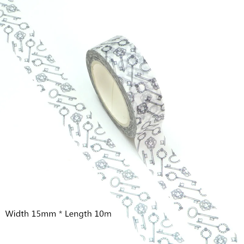 

New 10pcs/lot 15mm*10m Beige gray vintage key Decorative Washi Tape Scrapbooking Masking Tape Office designer mask washi tape