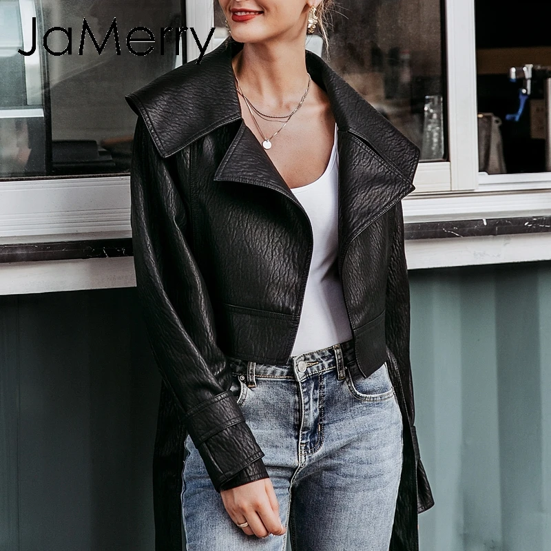JaMerry винтажная Женская куртка из искусственной кожи пальто с галстуком бабочкой