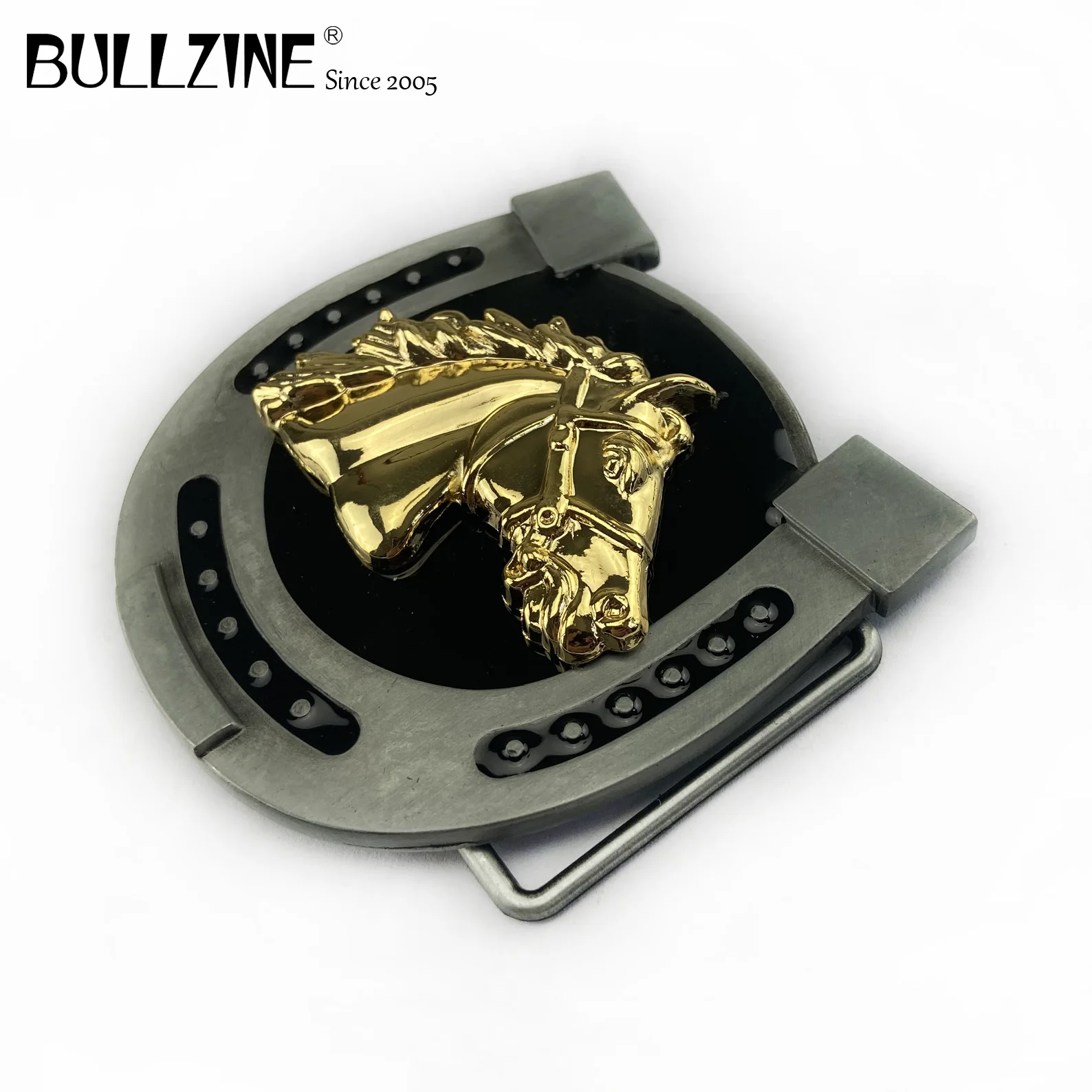 Bullzine Zinc alloy western Horse head belt buckle with pewter finish FP-03623 for 4cm width snap on | Дом и сад