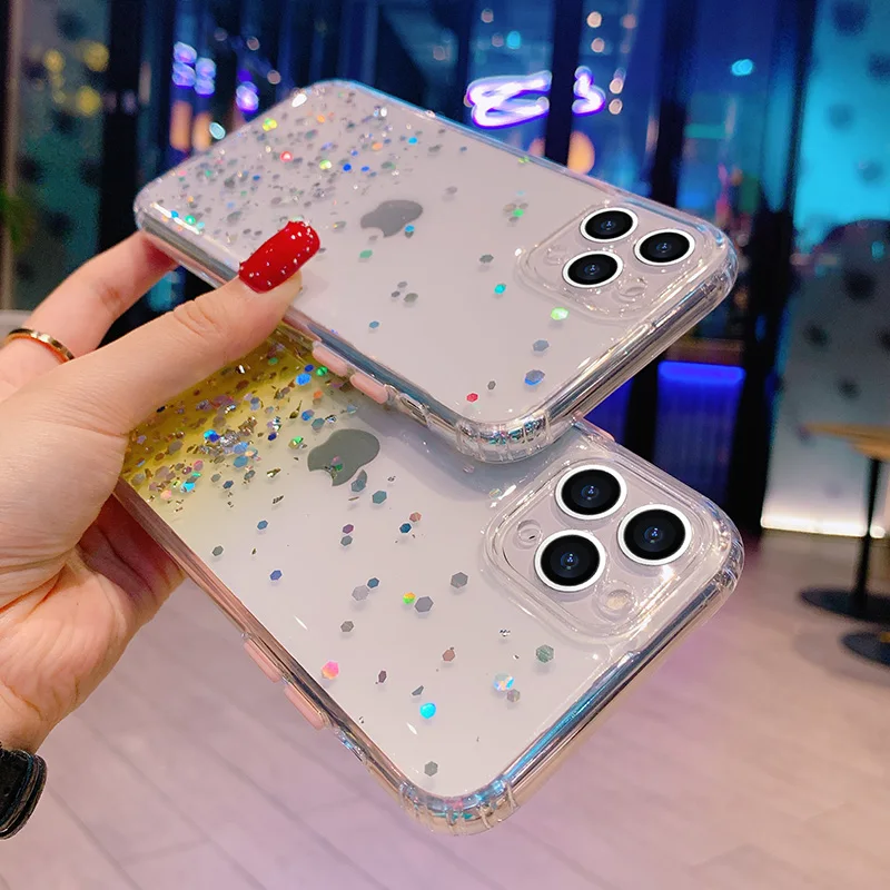 

Bling Glitter Gradient Color Case For iPhone 11 Pro XS Max X XR 7 8 Plus SE2 Transparent Soft Silicone Cover Sequins Phone Cases