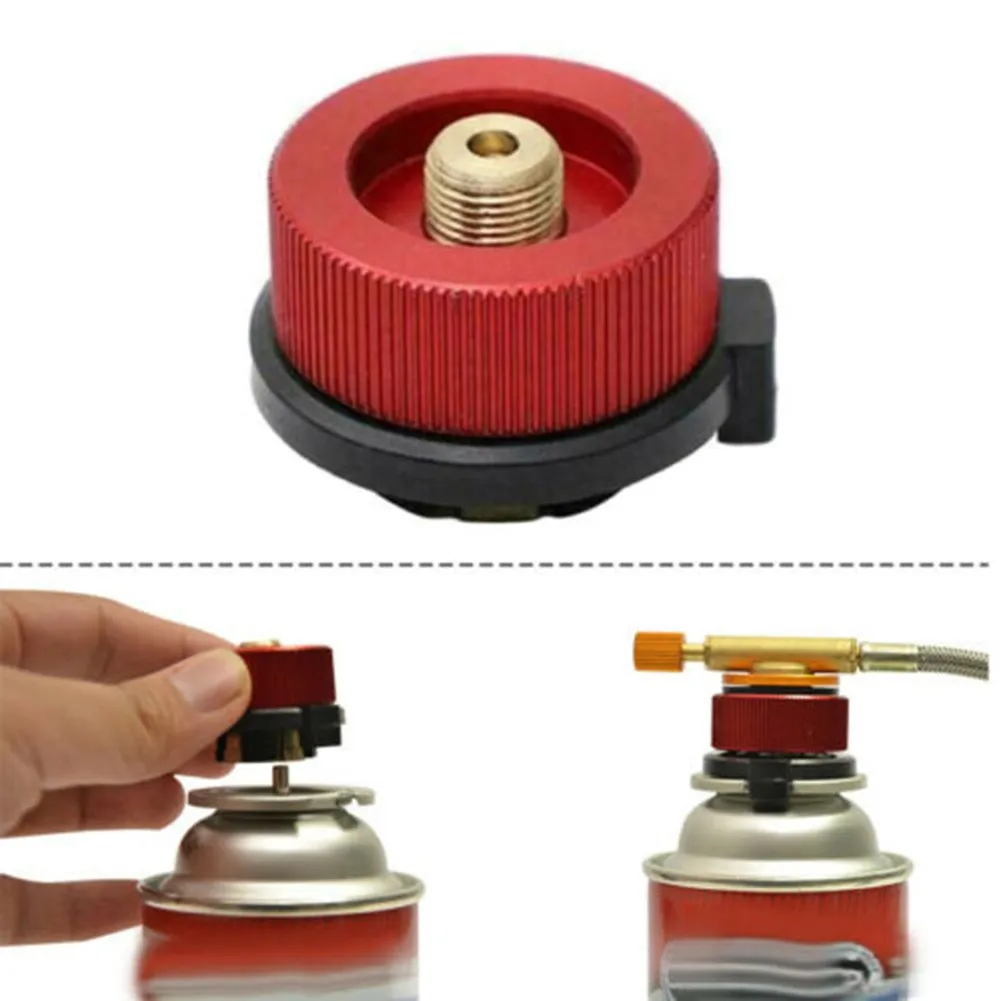 

1pcs Conversion Head Metal Red Outdoor Camping Stove Butane Convert Fuel Canister For Long Gas Tank For Outdoor Accessories