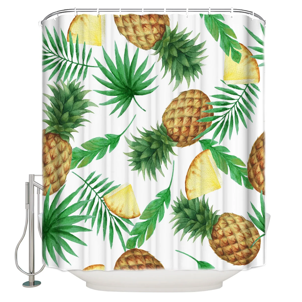 

Летняя тропическая занавеска для душа в виде ананаса с зелеными листьями для ванной комнаты, водонепроницаемая занавеска для ванны с крючк...
