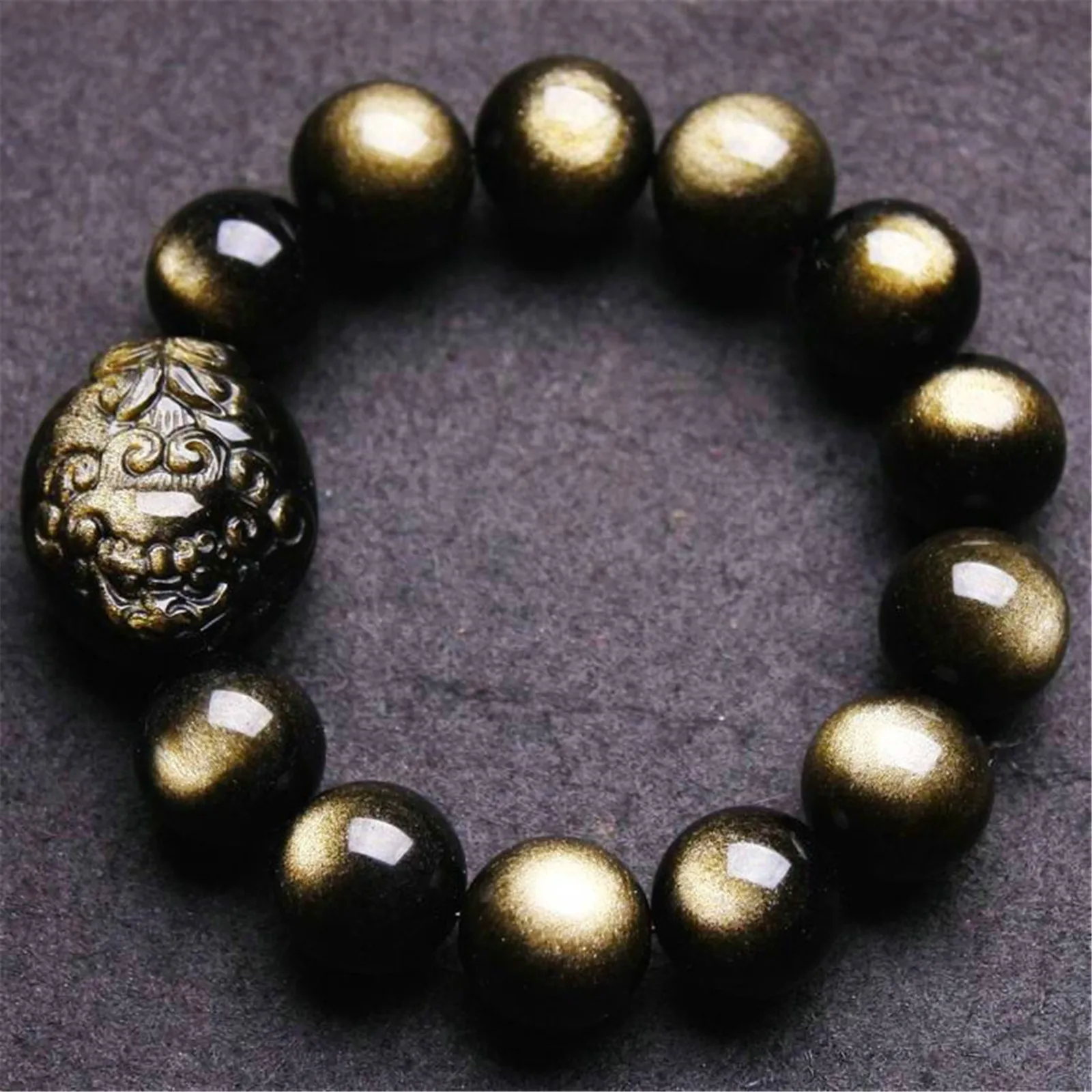 

Gold Obsidian Bracelet Natural Stone Handchain for Men and Women 10-18mm Beads Wealth Protection Retro Classic Pi Xiu