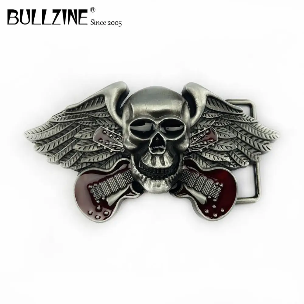 В Bullzine череп с Гитары пряжки ремня оловянной отделкой FP-03550 подходит для детей на