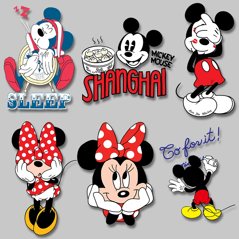 Cartoon animation Disney bow Minnie and back Mickey personality letters Printed Ironing For Clothing Washable Stickers on fabric