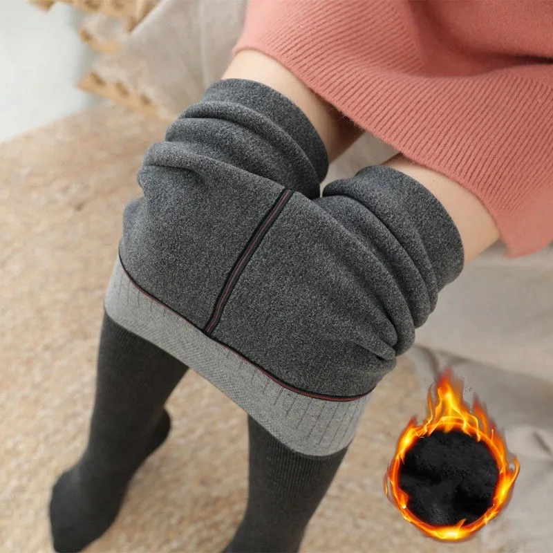 

2021 Winter Warm Fleece Lined Super Thick Warm High waist Knitted Leggings For Women Winter Spandex Thermal Slim Pattern Leggins