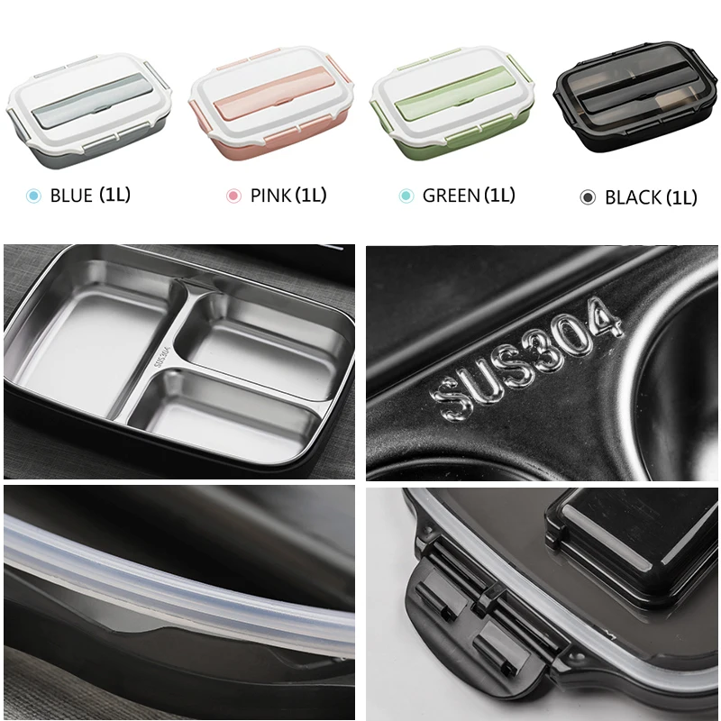 Ланч бокс с отделениями Портативный из нержавеющей стали для детей ложкой и