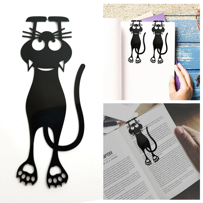10pcs Cartoon Black Cat Bookmark Creative Hollowed PVC Clip Reading Tool Book Page Mark Students Gifts 3D Kawaii School Supplies