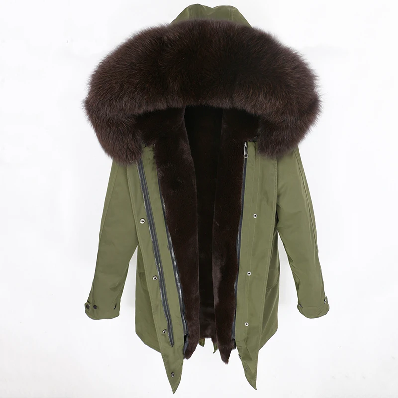 green dark brown OFTBUY зимняя куртка Женская водонепроницаемая куртка из натурального меха длинная парка натуральный Лисий меховой капюшон, воротник верхняя одежда уличная Роскошная - Цвет: green dark brown