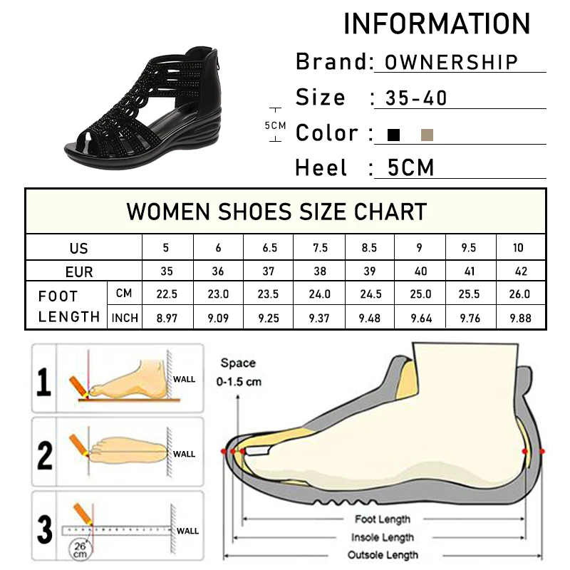 2020 Woman Sandals Women Cyrstal Comfortable Pumps Ladies Fashion Wedges Female Rome Bling Hollow Out Shoes Women's Zip Footwear | Обувь