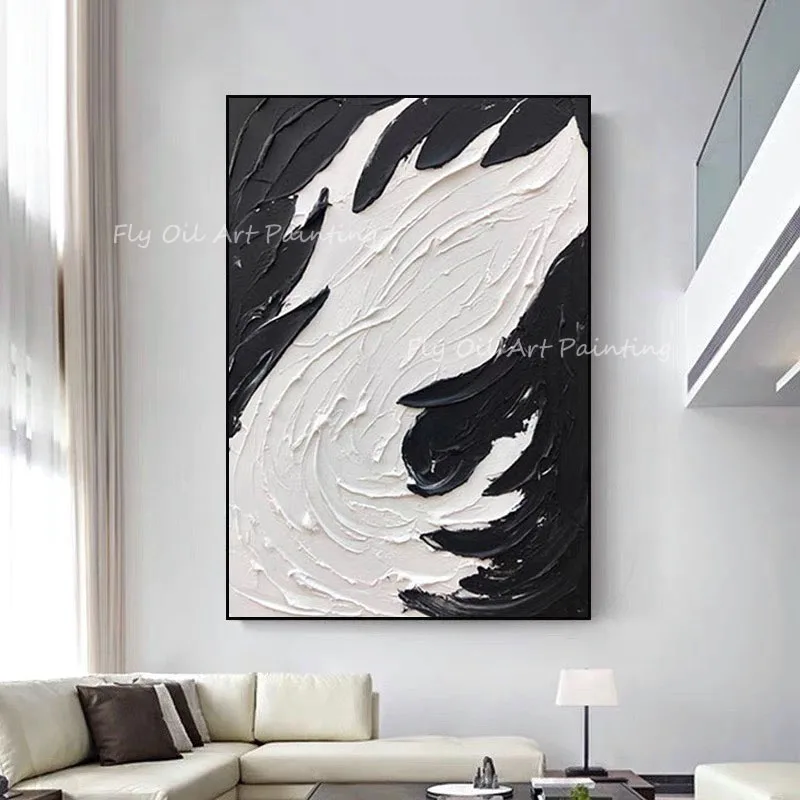 Современная 100% ручная работа черно-белый нож пейзаж картина маслом на холсте