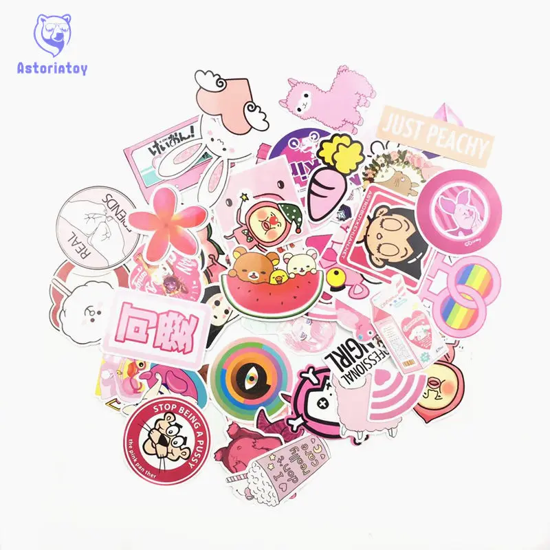 50 шт./лот ПВХ водонепроницаемые розовые Веселые наклейки для девочек игрушки